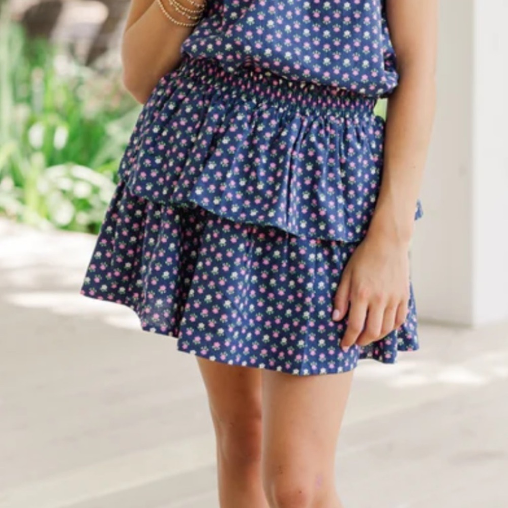 Shop The Mint Based On Truth Navy Blue Ditsy Floral Tiered Skort